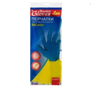 Перчатки хозяйственные латексные Household LUX Bicolor М, синий+желтый