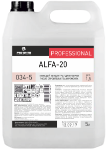 Концентрат моющий для уборки после строительства и ремонта ALFA-20, 5 л, PRO-BRITE