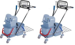 Тележка уборочная ACG 2х17 л., с отжимом, с держателем мешка для мусора, ведра серые, каркас хромированный - КОМПЛЕКТ из 2х шт.